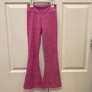 Pink Dori Creations leggings.  Mini flare/bell bottoms.  Pink marble/heather.